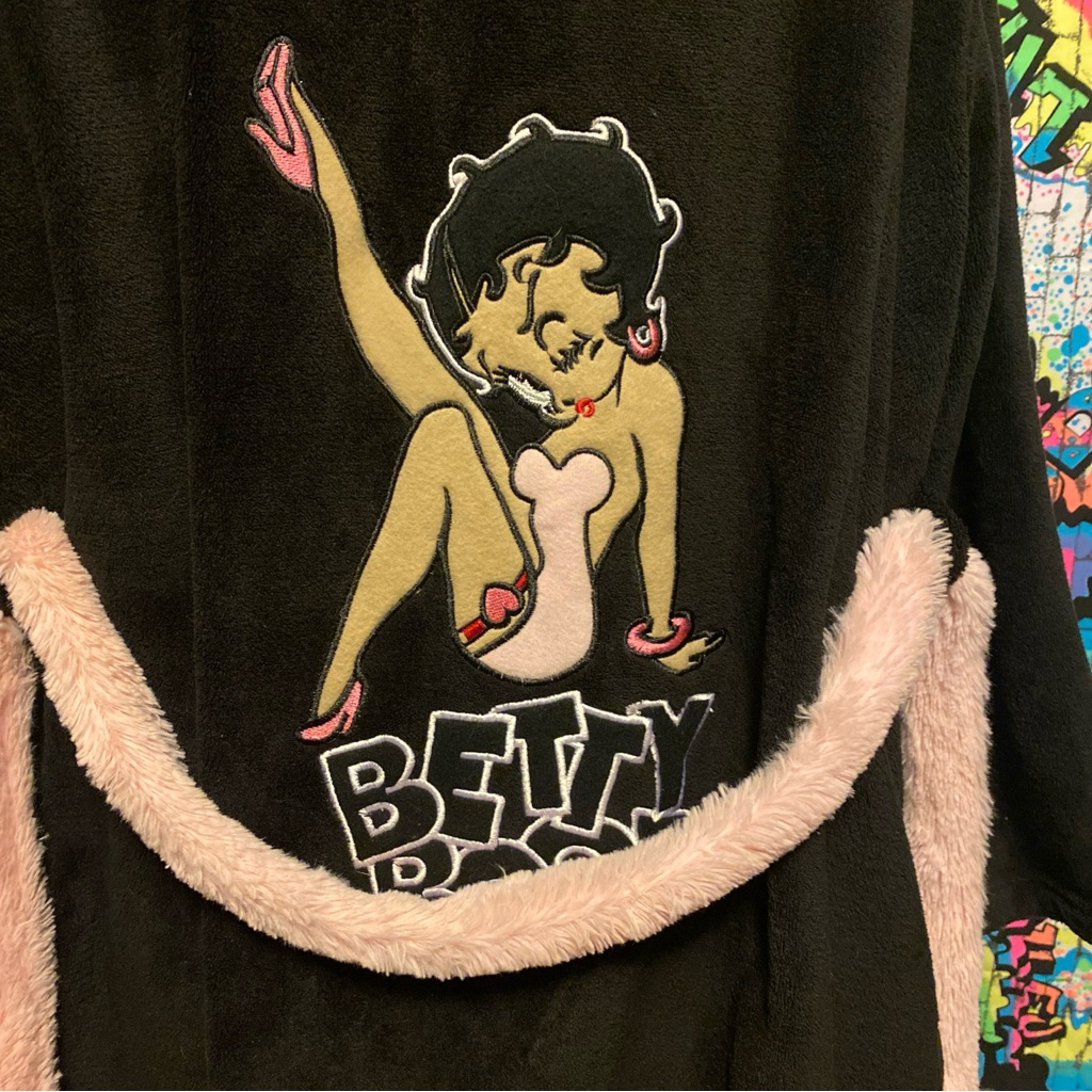 Black Betty Boop Bathrobe Womens Polyester Robe One Size Fits Most Black Betty Boop Bathrobe Womens Polyester Robe One Size Fits Most